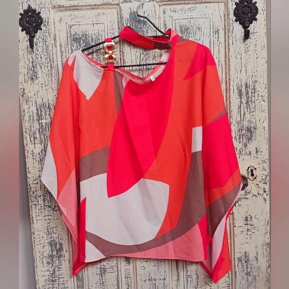 Women's Blouse Summer Halter Batwing Sleeve Color Block Blouse - Picture 2 of 4